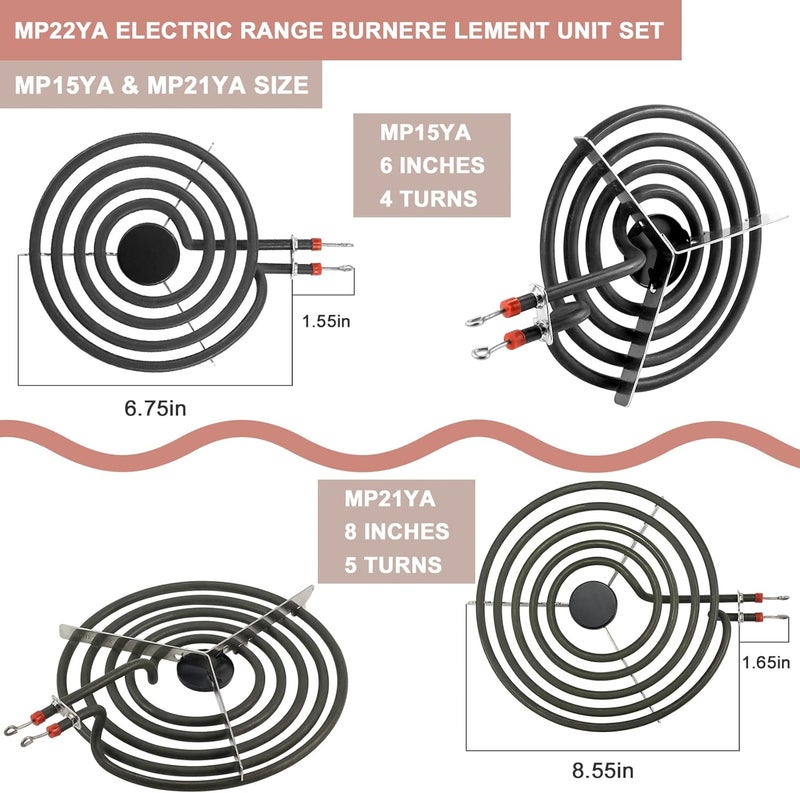 Fetechmate Electric Stove Burner Drip Pans Chrome 316048413(8”) 316048414(6”) and MP22YA Electric Range Burner Elements Replacement for Ken-more Tap-pan Frigi-daire Electric Stove Burner by - Image 3
